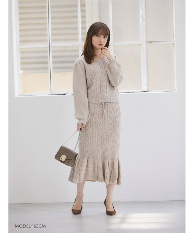 パフスリーブツイードニット 凍み マーメイドツイードニットスカート 