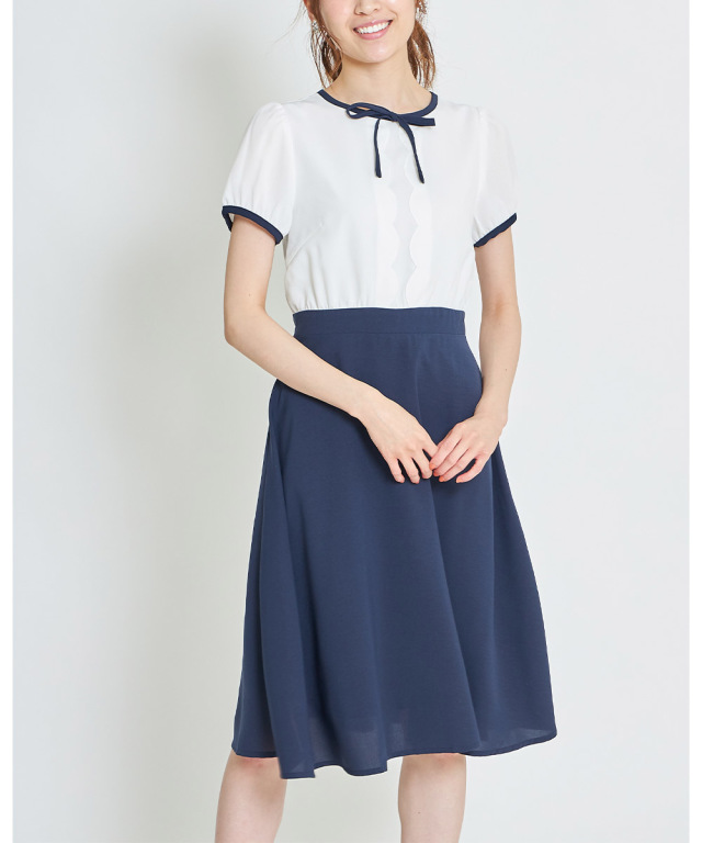 TOKUKO 1erVol ドット 切り替え ワンピース ブルー NA46 TOKUKO 1erVol ドット 切り替え ワンピース ブルー NA46 【公式通販】