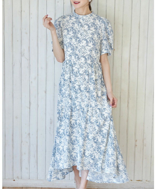 レースジレ付き２ｗａｙクラシカルアートプリントイレヘムワンピース