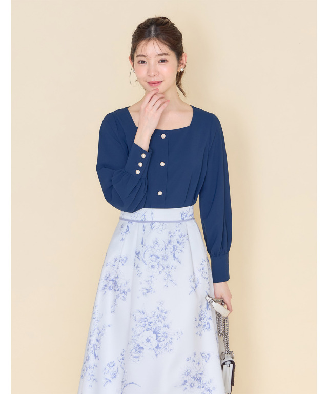 【24AW】トリコチン スカート ◆プラダ◆人気 フラメンコ 巻きスカート 水玉 ホワイト×ターコイズブルー F
