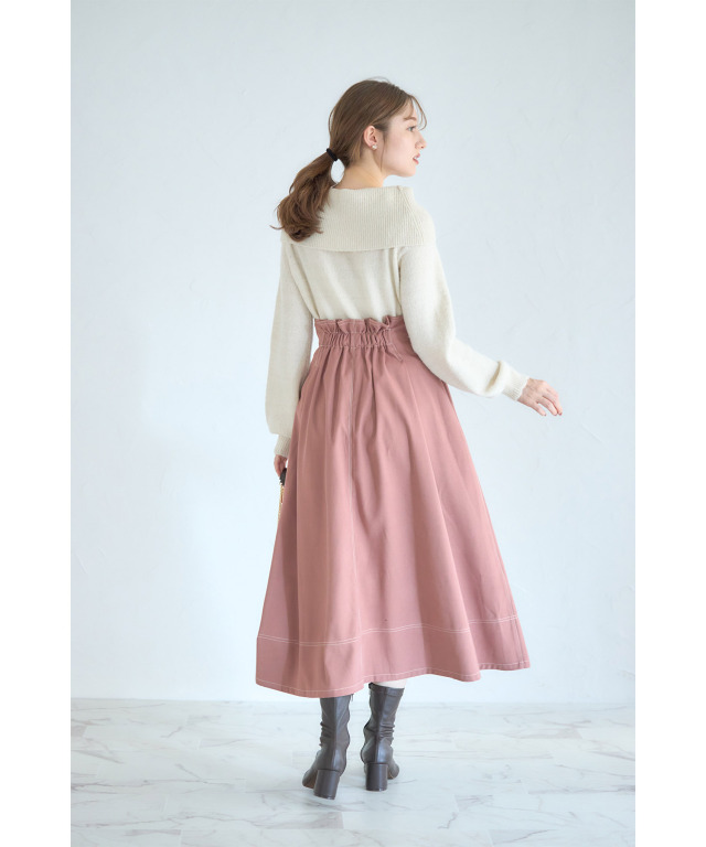 ステッチ入りタックフレアスカート　ブルーグレー ステッチ入りタックフレアスカート