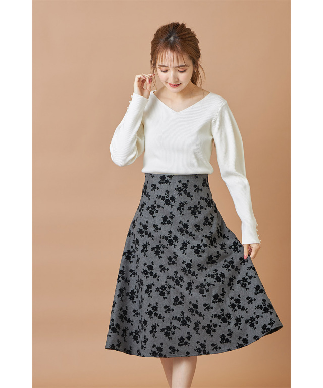 モチベがupする後ろレースアップデザインフロッキーフラワーフレアスカート