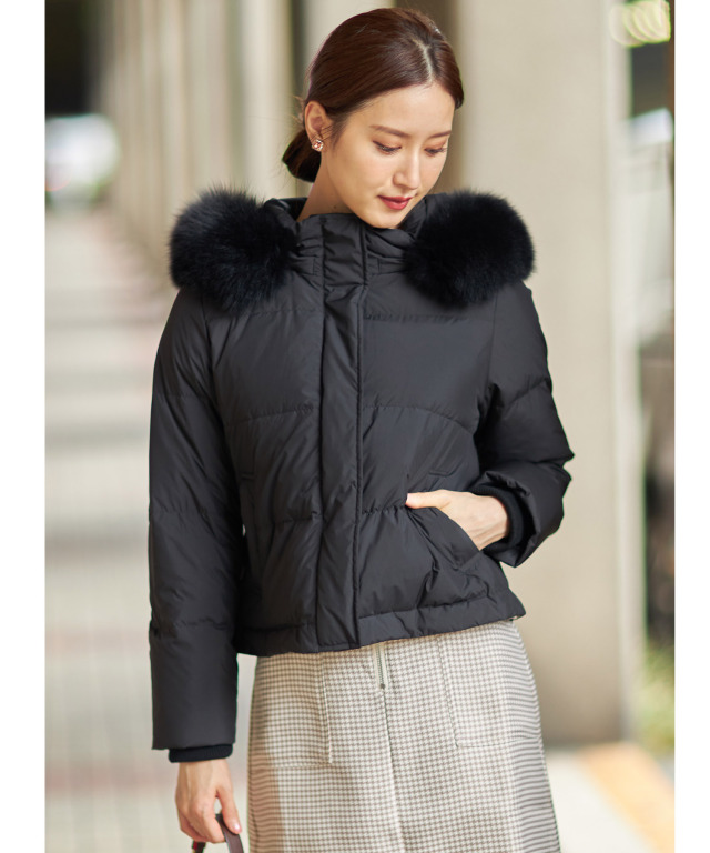 取り外し可能なフォックスファー付き2WAYショートダウンコート 