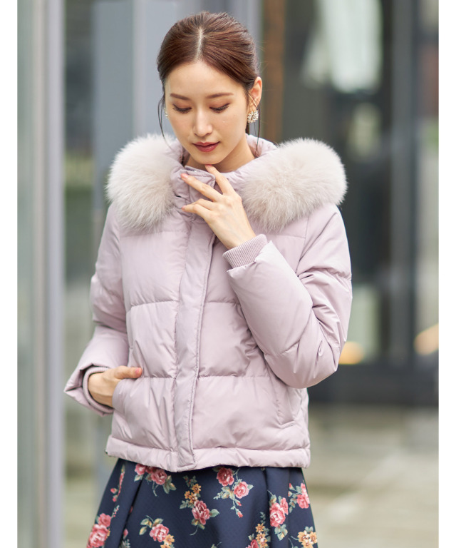 取り外し可能なフォックスファー付き2WAYショートダウンコート 