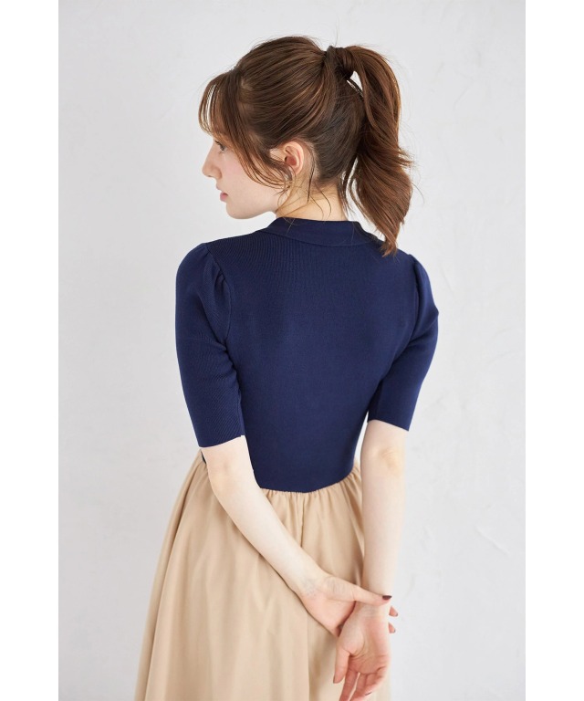 ロゴ刺繍入りポロニットドッキングワンピース tocco closet ワンピース ロゴ刺繍入りポロニットドッキング