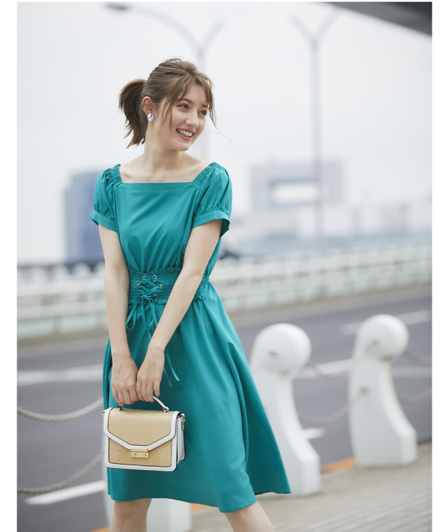 最旬ムード満点ウエストシャーリングデザイン2WAYオフショルワンピース  