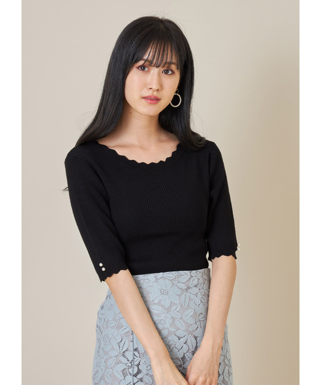 keep my closet　パール付きトップス 袖口パール付きドットジョーゼットワンピース