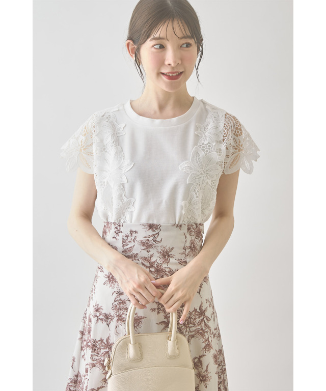 フラワーレース装飾カットソープルオーバー