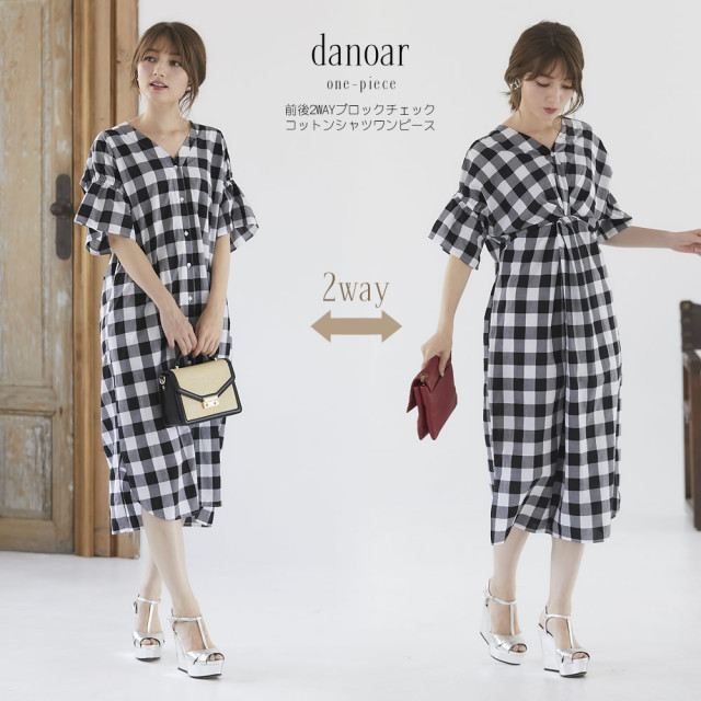 ダーマコレクション 2way ニットシャツワンピース スリット チェック