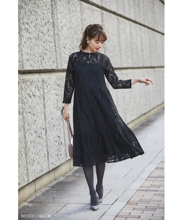 ペチコート付き前後2WAY総レースワンピース 