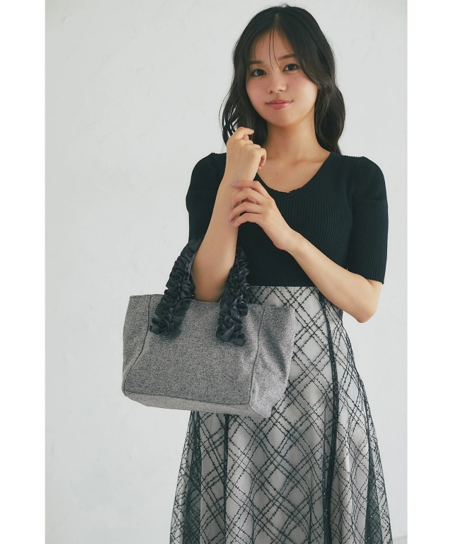 サマーツイードハンドルフリルトートバッグ