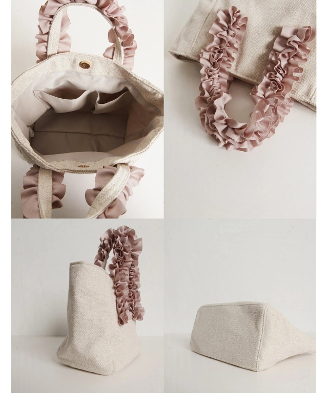 サマーツイードハンドルフリルトートバッグ