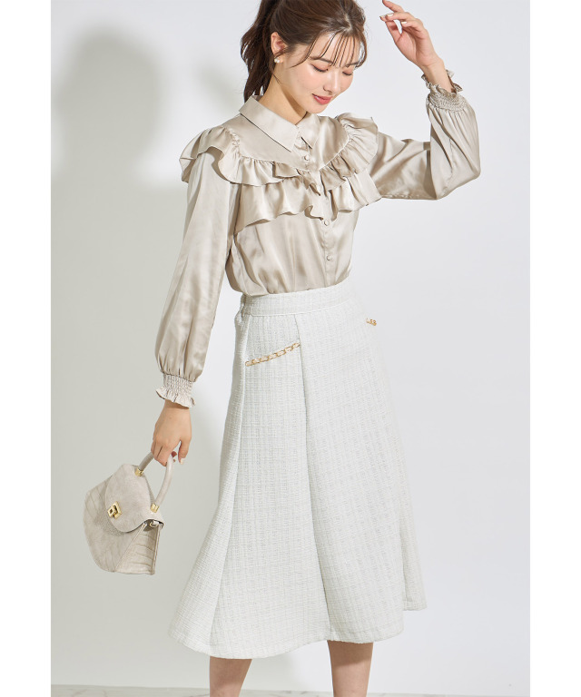 ポケットチェーン付きツイードフレアスカート 