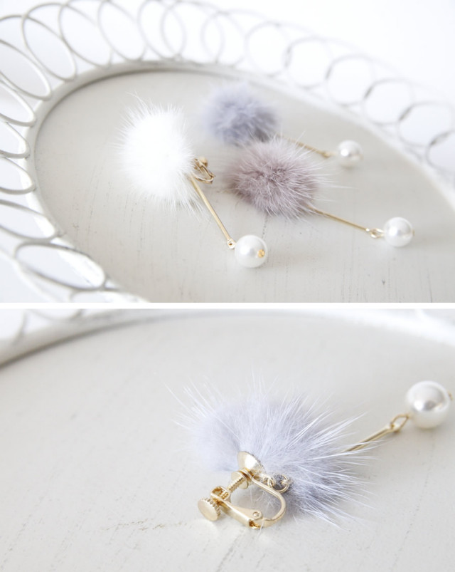 揺れパール付ファーイヤリング Earrings A Wonderful Time