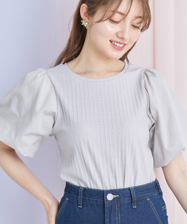 rienda - EBLOA　エブロア　ボリュームスリーブサテンTOP　ピンク ALEGRE]ボリュームスリーブカットソー | KOBUNSHA SELECT SHOP