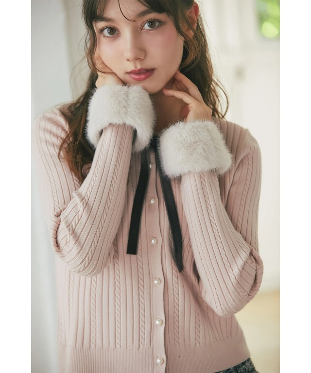 TOCCA☆ファー付きフーディ カーディガン SHAGGIE（シャギー） カーディガン ファー付きケーブルフードニット