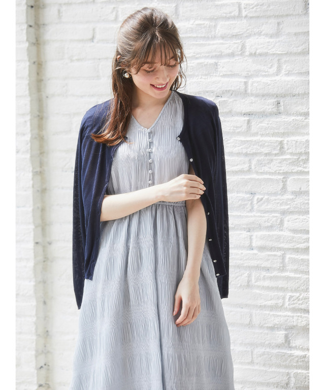 Uv加工クリアビジューボタン長袖カーディガン