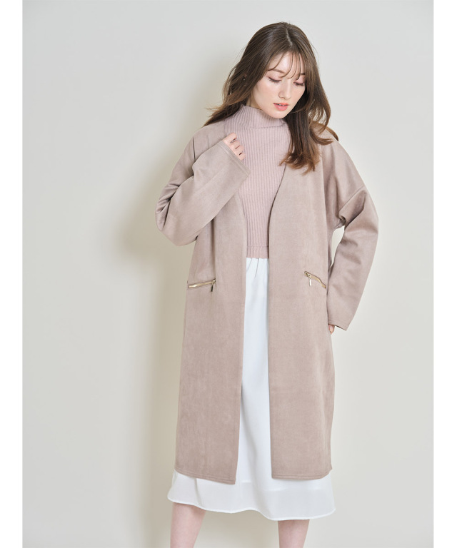 こなれた空気感を纏う ポケットファスナースエードポンチコーディガン