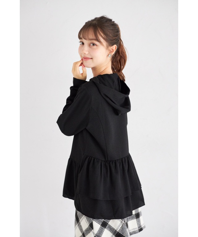 ラメ入りペプラムフリルジップパーカー 