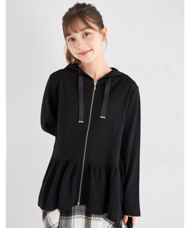 ラメ入りペプラムフリルジップパーカー 