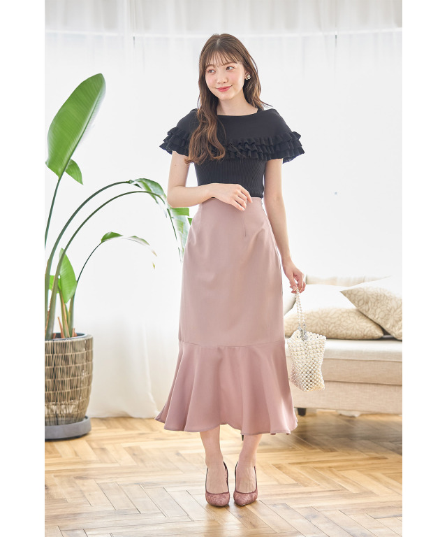 裾切り替えマーメイドフレアスカート