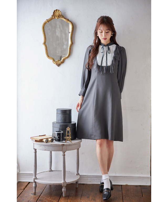 リボン付きレース装飾ヨーク切り替えワンピース≪@mii.pon_さんコラボ≫ 