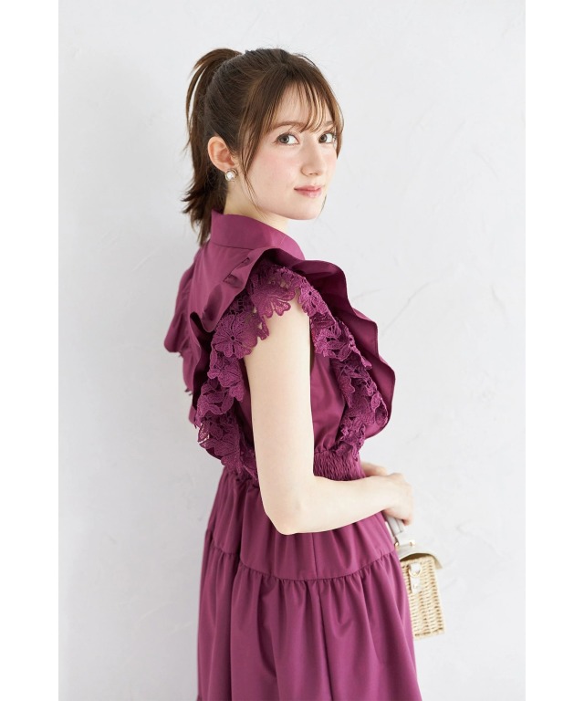 【Love & Roses】【日本未入荷】半袖 Tシャツ ティアード ワンピ フラワーレース×フリル付きティアードシャツワンピース