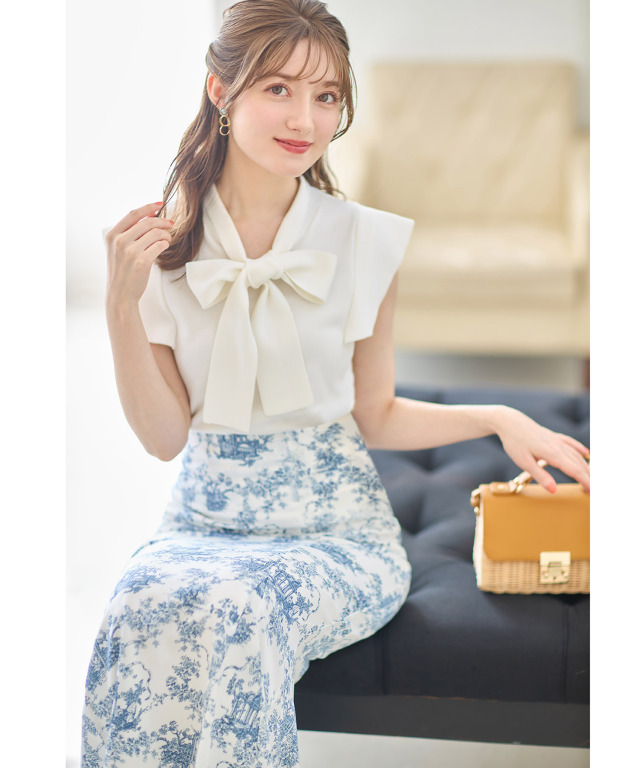 Summer sale CLOCHE（クロッシェ）フレンチスリーブフリルブラウス フリルリボン フレンチスリーブ しわになりにくい 涼しい Summer sale CLOCHE（クロッシェ）フレンチスリーブフリル