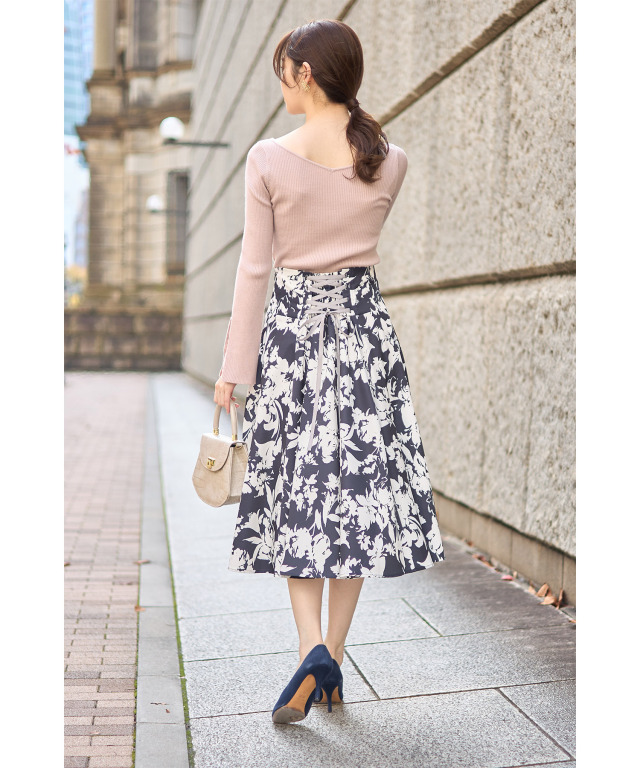 バックレースアップフラワープリントフレアスカート≪Early Spring 