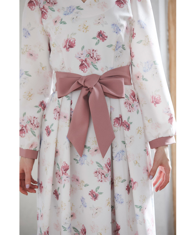 MYLAN マイラン リネンハートプリントボリュームスリーブワンピース  