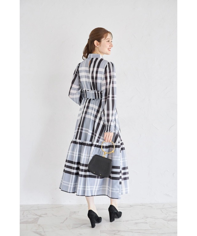 susuri ススリ チェック柄ポポロワンピース チャコールグレー susuri  