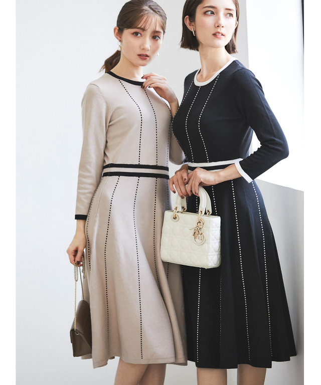 ワンランク上のグッドガール♪配色ライン入りニットワンピース≪tocco 