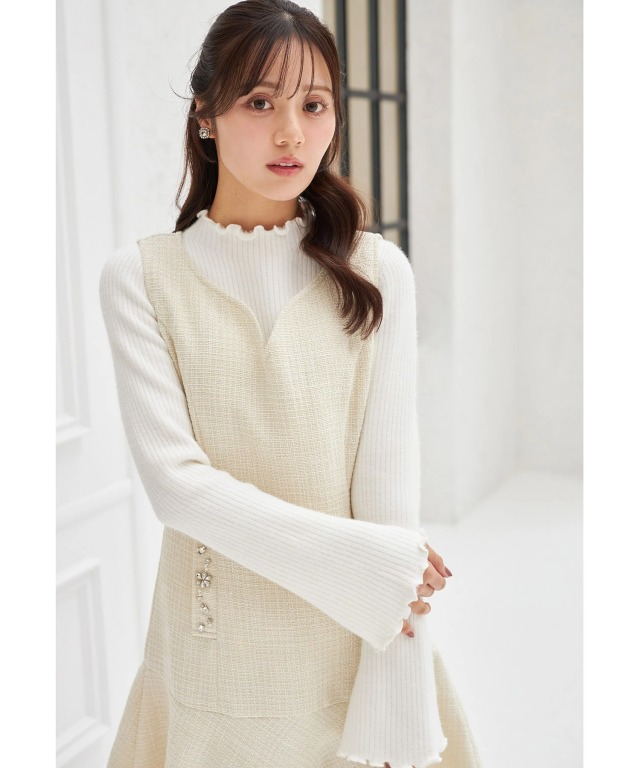 メローフリル裏起毛リブニットプルオーバー