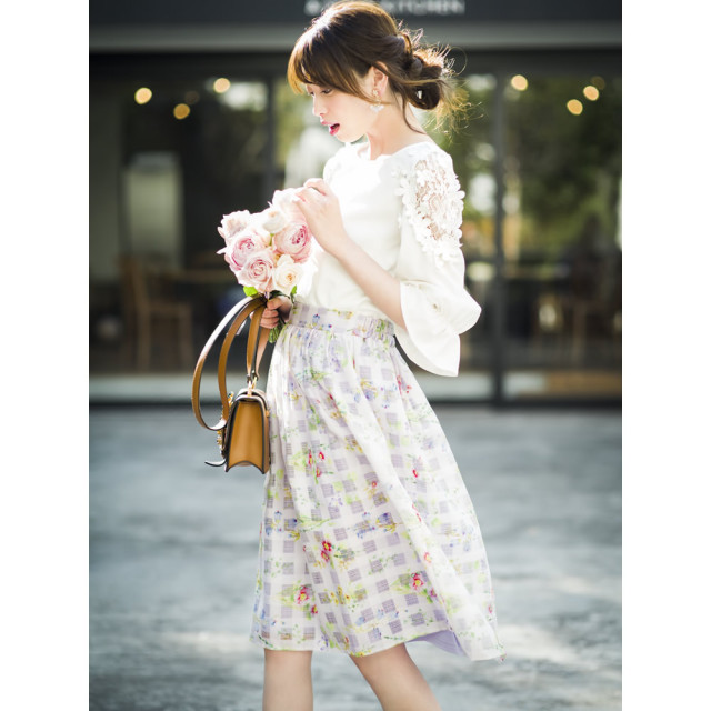 ときめきを凝縮♪フローラルフラワーシアーチェックスカート 【harrie 
