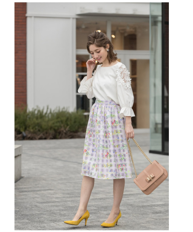 ときめきを凝縮♪フローラルフラワーシアーチェックスカート 【harrie 