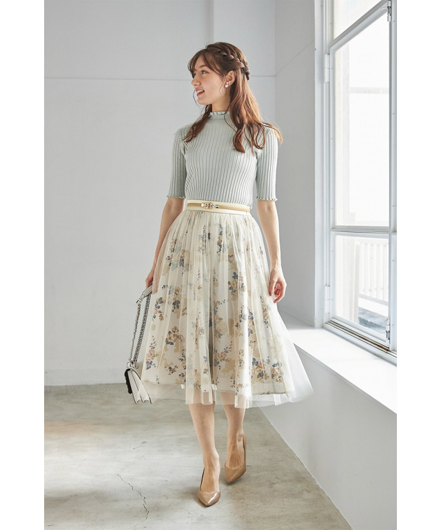 クチュールライクな1枚☆チュール×フラワープリントスカート≪tocco 