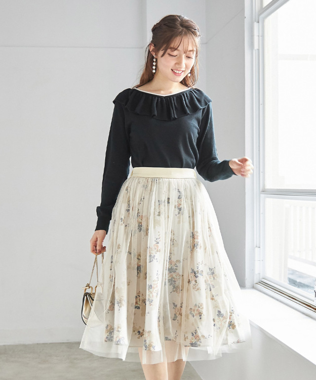 クチュールライクな1枚☆チュール×フラワープリントスカート≪tocco 