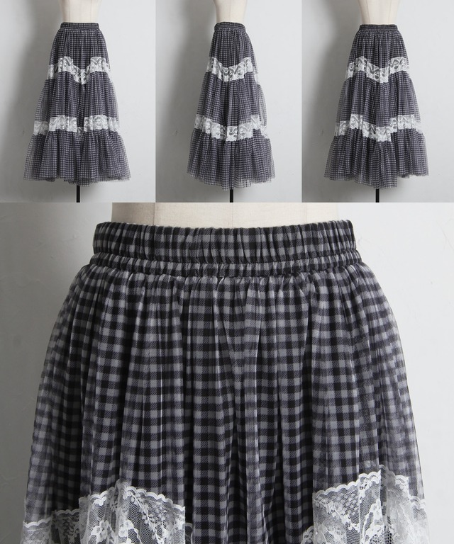 チュールチェック刺繍スカート チュールチェックスカート｜JENNE(ジェンヌ)公式通販：パリジェンヌの