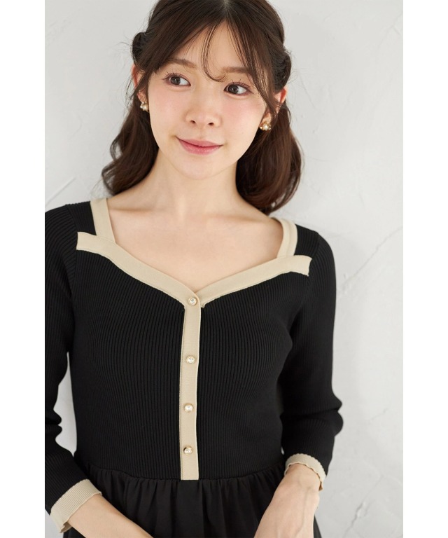 美品✨ドゥロワー 14Gコットンニット　ドッキング　プリーツワンピース Drawer（ドゥロワー14Gコットンニットxプリーツワンピース