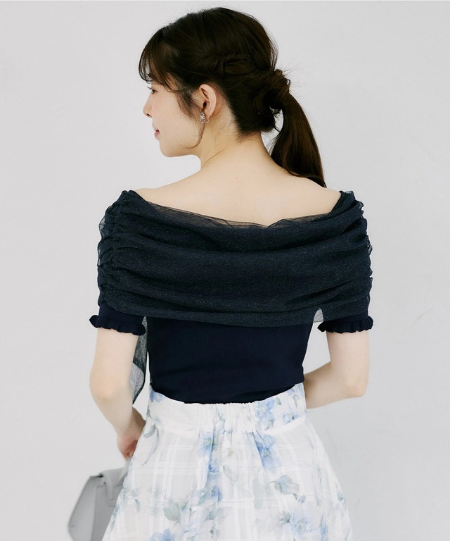 tocco♡リボンオフショルダー 肩リボン付きオフショル風フラワープリントワンピース