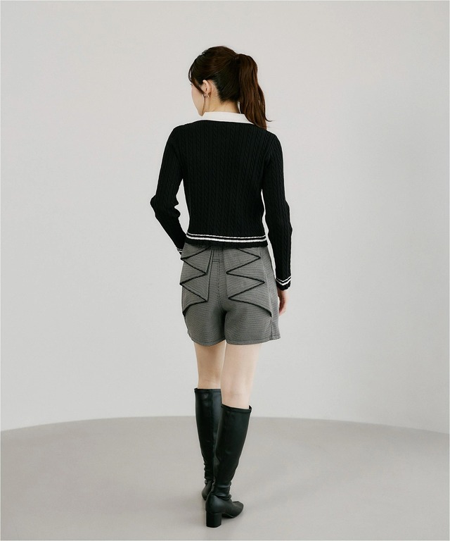 後ろラッフルリボン千鳥格子柄ショートパンツ