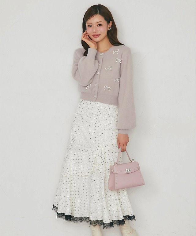 ラッフルフリルヘムレースドット柄スカート