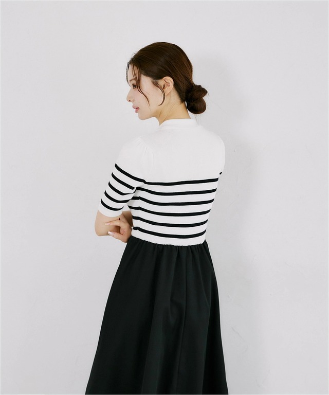 ロゴ刺繍入りポロニットドッキングワンピース