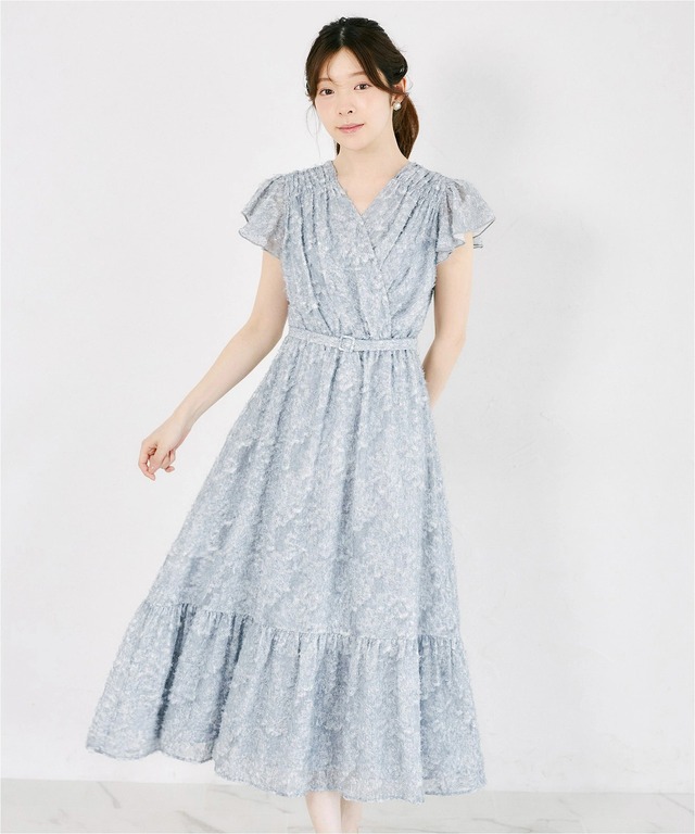 ベルト付きカットジャガードカシュクールワンピース