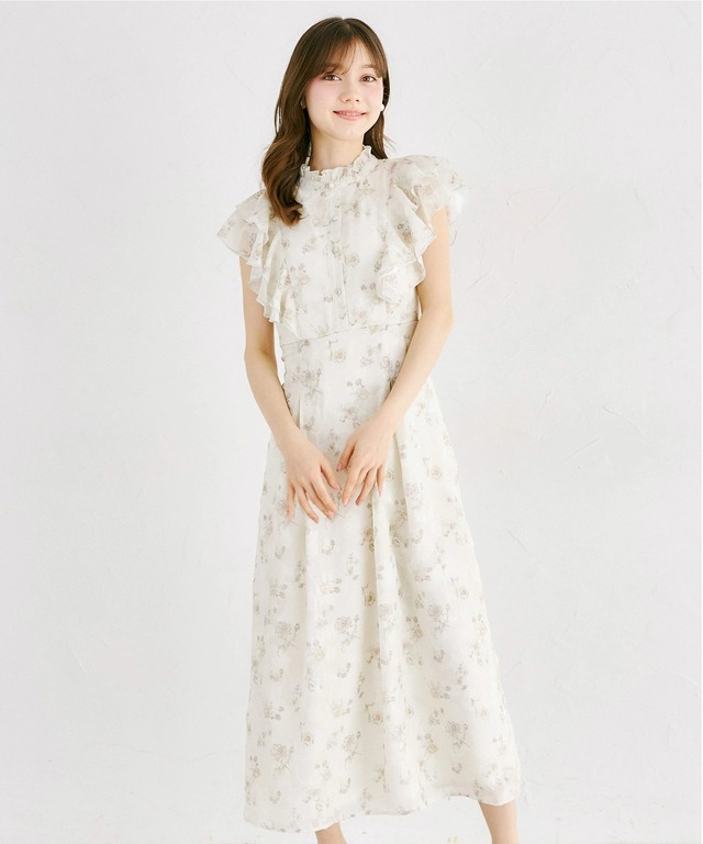 シアージャガード×フラワープリントラッフルフリルバックレースアップ