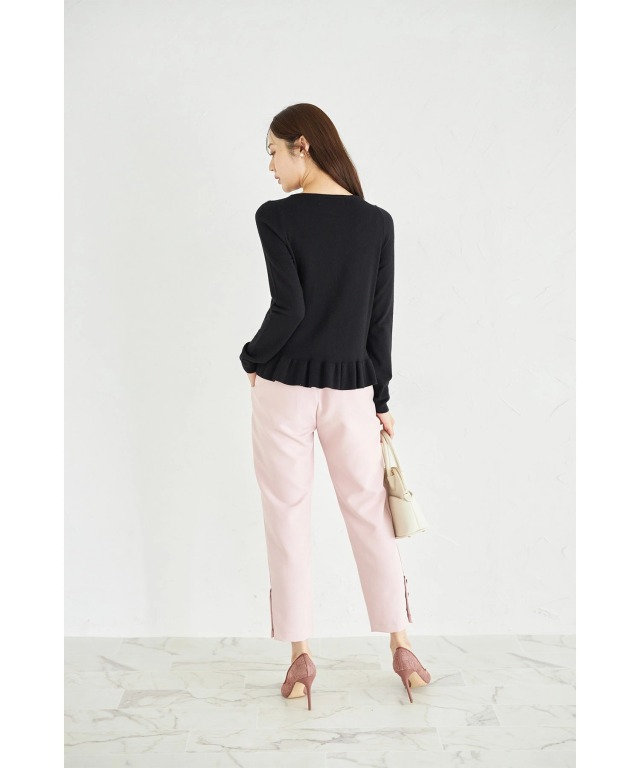 ポケット付き裾ハートボタン装飾テーパードパンツ