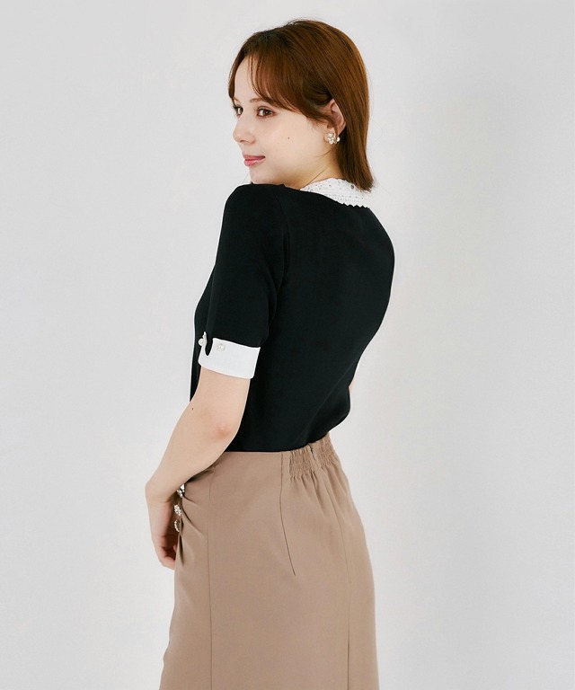 美ラインで品よく細見え♪ビジュー付きドレープタックタイトスカート