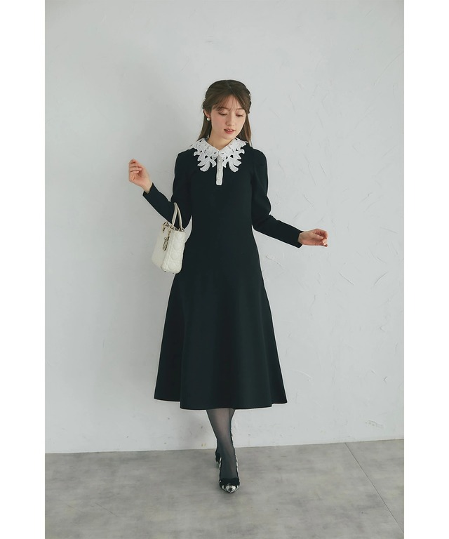 新品タグ付き✨千趣会　パール　リボン　2way ワンピースセットアップ　濃紺　黒 前後2WAYリボンあきワンピース
