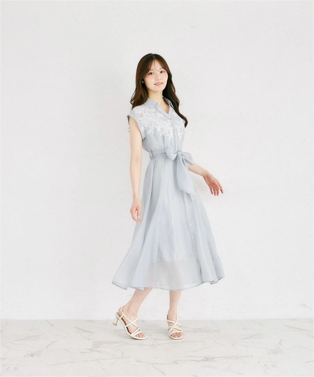 完売品 weakend深海シアーフレアシャツワンピース ベージュ インナー付 インナー付きウエストりぼんレース装飾シアーシャツワンピース