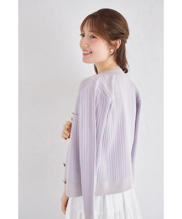 透かし編み切り替えラメニットカーディガン